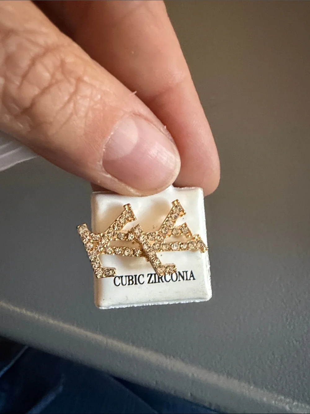 Gold Tone LV Cubic Zirconia Stud Earrings Sparkly Monogram Style